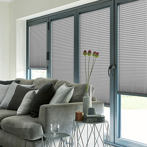 Micro Ribbons Pewter Jacquard Pearl Lifestyle INTU Pleated Blinds