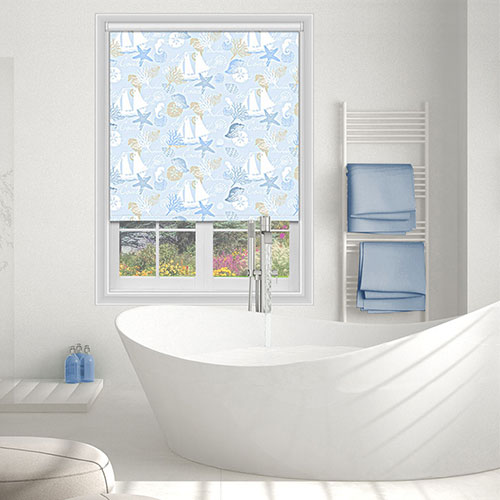 Star Fish Sky Blue Roller Blind - Patterned Coral Design