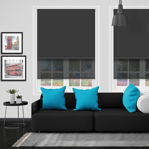 Double Roller Noir & Charcoal Noir Voile Lifestyle Roller blinds