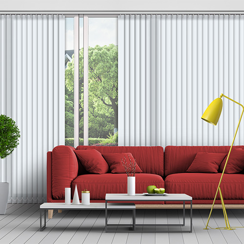 Polaris Pure White 89mm Dimout Lifestyle Vertical blinds